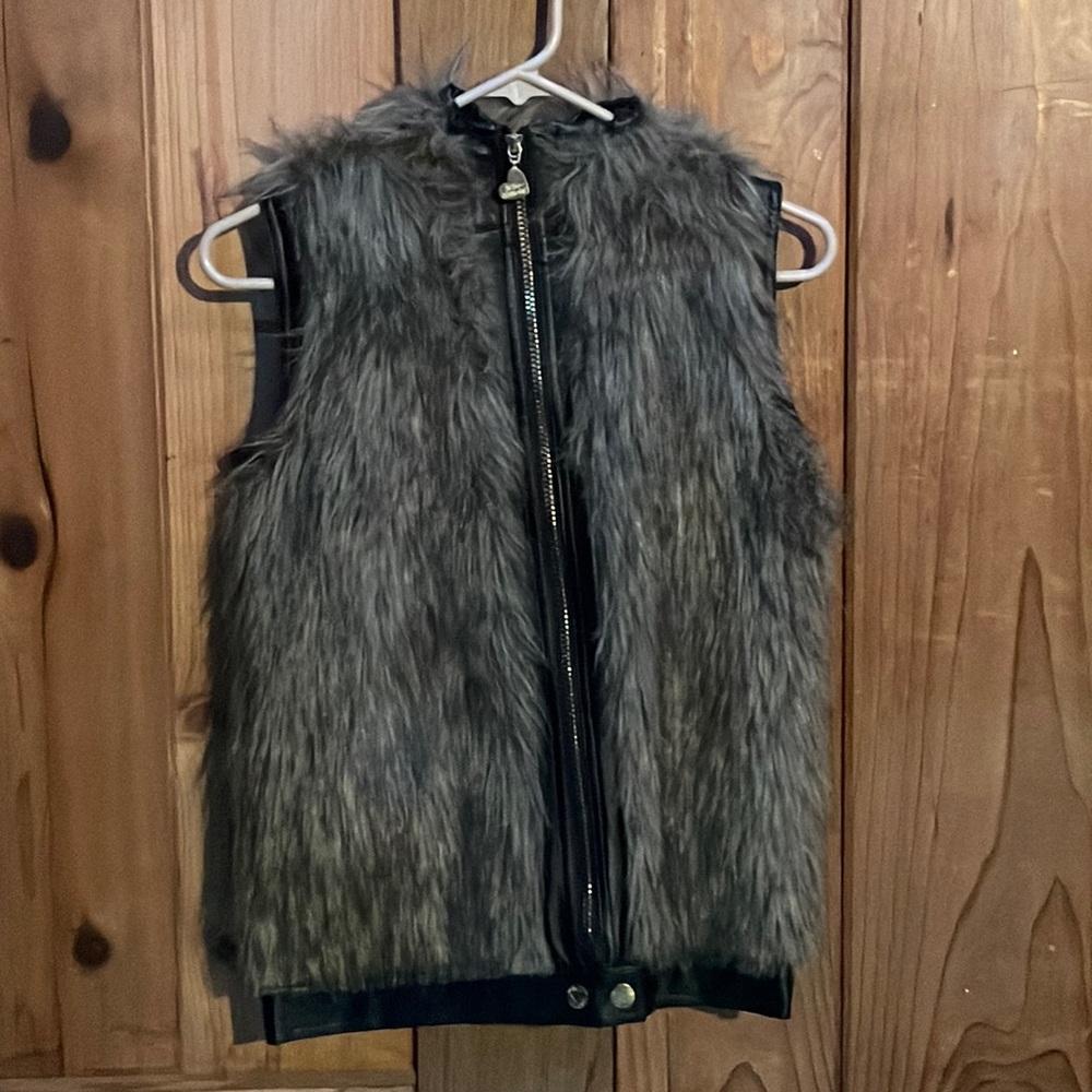 Betsey Johnson faux fur vest with leather